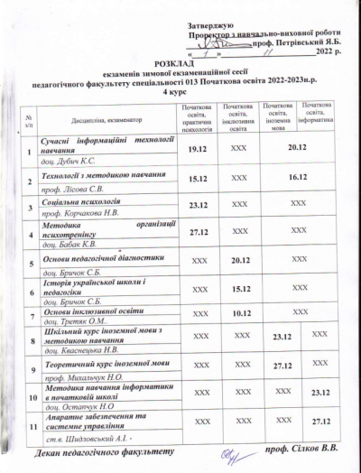 Розклад екзаменів 4курс