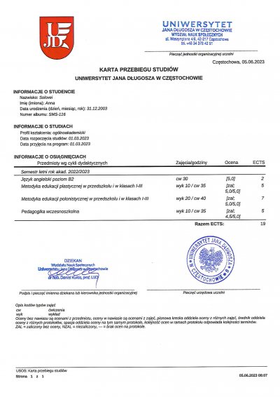 Karta przebiegu studiow Anna Solovei